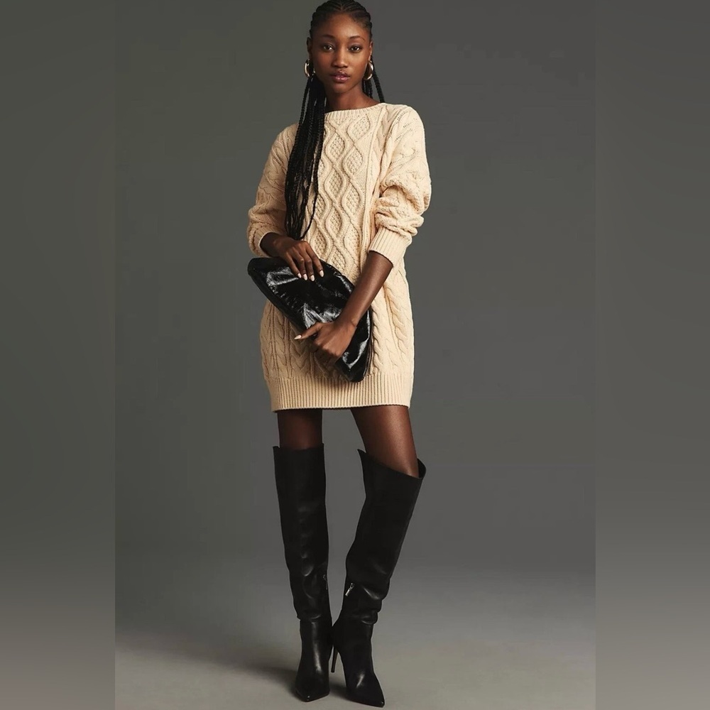 NWT Anthropologie Mare Mare Chunky Knit OVERSIZED Mini Jumper Sweater Dress Lg